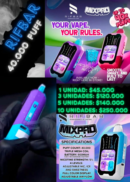 RIFBAR 40.000 PUFFS, REGULA NICOTINA E INTENSIDAD SABOR